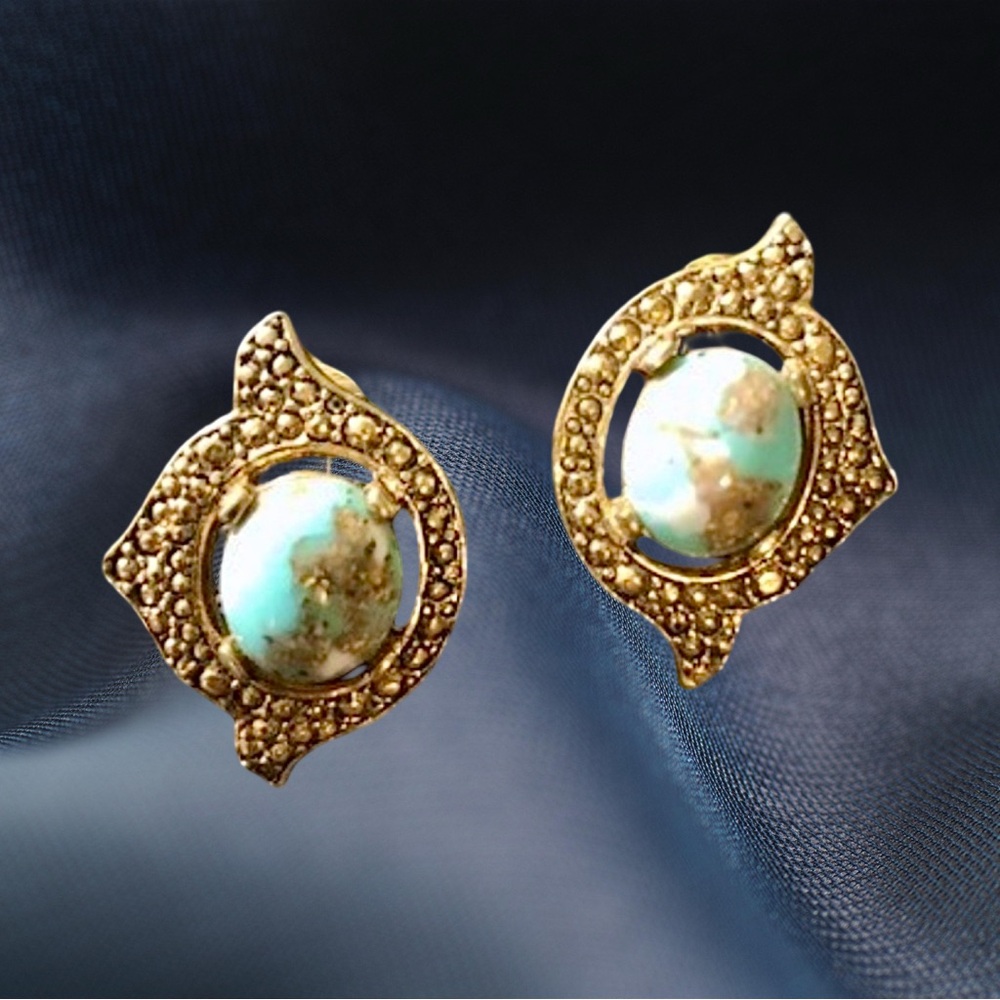 Sarah Coventry Gold Tone Faux Turquoise Clips